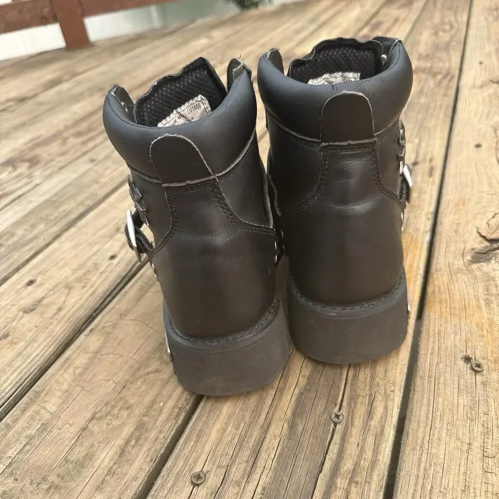 Xelement Impact Black Motorcycle Biker Strap Boots Men's 9.5 Leather Lace Up